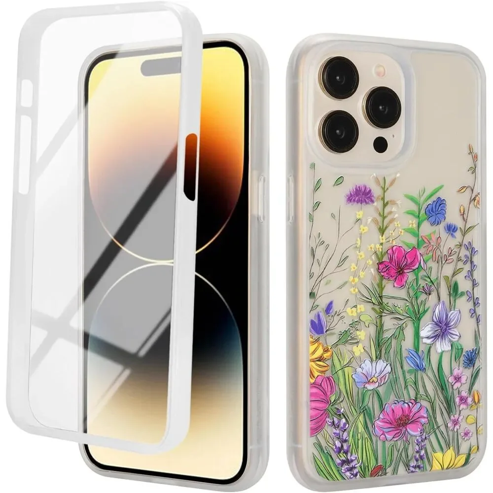iPhone 15 Pro Case with Built-in Screen Protector, Floral, 20J-172PH008